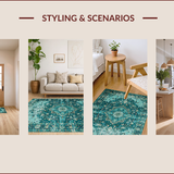 Ultra Soft Area Rug, Non Slip, Stain Resistant, Washable Area Rugs for Living Room, Bedroom, Elegant Distressed Medallion Motif(Blue)