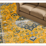 Ultra Soft Area Rug, Non Slip, Stain Resistant, Washable Area Rugs for Living Room, Bedroom, Chic Distressed Geometric Motif(Yellow)
