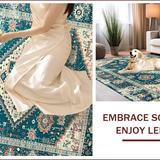 Ultra Soft Area Rug, Non Slip, Stain Resistant, Washable Area Rugs for Living Room, Bedroom, Retro Distressed Floral Medallion(Blue)