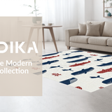 Ultra Soft Area Rug, Non Slip, Stain Resistant, Washable Area Rugs for Living Room, Bedroom, Eclectic Marine Life Design(White)