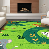 Ultra Soft Area Rug, Non Slip, Stain Resistant, Washable Area Rugs for Living Room, Bedroom, Educational Animal Artful Arrangement(Green)
