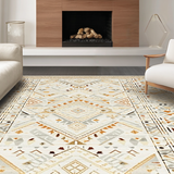 Ultra Soft Area Rug, Non Slip, Stain Resistant, Washable Area Rugs for Living Room, Bedroom, Rustic Warm Tiled Arrangement(Beige)