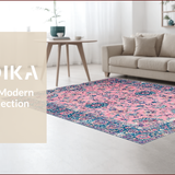 Ultra Soft Area Rug, Non Slip, Stain Resistant, Washable Area Rugs for Living Room, Bedroom, Charming Retro Floral Motif(Pink)
