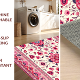 Ultra Soft Area Rug, Non Slip, Stain Resistant, Washable Area Rugs for Living Room, Bedroom, Charming Pink Rustic Blossom Design(White)