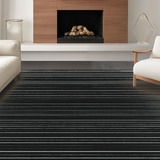 Ultra Soft Area Rug, Non Slip, Stain Resistant, Washable Area Rugs for Living Room, Bedroom, Elegant Contrast Banded Rug with Alternating Linear Pattern(Black)