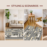Ultra Soft Area Rug, Non Slip, Stain Resistant, Washable Area Rugs for Living Room, Bedroom, Modern Contrast Layered Stripe Rug Featuring Alternating Black and White Bands(Black)
