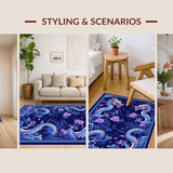 Ultra Soft Area Rug, Non Slip, Stain Resistant, Washable Area Rugs for Living Room, Bedroom, Whimsical Dragon Fantasy Motif(Blue)