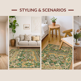 Ultra Soft Area Rug, Non Slip, Stain Resistant, Washable Area Rugs for Living Room, Bedroom, Lively Trellis Design in Greens(Brown)