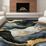 Ultra Soft Area Rug, Non Slip, Stain Resistant, Washable Area Rugs for Living Room, Bedroom, Sophisticated Curved Pattern Design(Black)