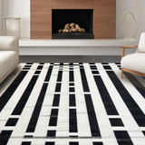 Ultra Soft Area Rug, Non Slip, Stain Resistant, Washable Area Rugs for Living Room, Bedroom, Monochrome Linear Weave Rug with Bold Alternating Stripes and Contrast(Black)