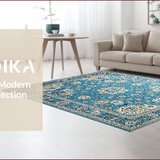 Ultra Soft Area Rug, Non Slip, Stain Resistant, Washable Area Rugs for Living Room, Bedroom, Charming Ethnic Floral Motif(Blue)