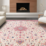 Ultra Soft Area Rug, Non Slip, Stain Resistant, Washable Area Rugs for Living Room, Bedroom, Elegant Vintage Rose Theme(White)