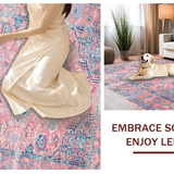 Ultra Soft Area Rug, Non Slip, Stain Resistant, Washable Area Rugs for Living Room, Bedroom, Pastel Elegant Medallion Design(Pink)