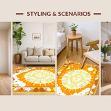 Ultra Soft Area Rug, Non Slip, Stain Resistant, Washable Area Rugs for Living Room, Bedroom, Whimsical Sun and Moon Embellishments(Orange)