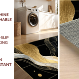 Ultra Soft Area Rug, Non Slip, Stain Resistant, Washable Area Rugs for Living Room, Bedroom, Sleek Gold Accented Visual Flow(Black)