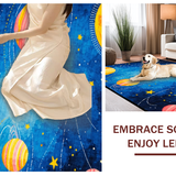 Ultra Soft Area Rug, Non Slip, Stain Resistant, Washable Area Rugs for Living Room, Bedroom, Funky Outer Space Adventure Design(Blue)