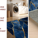 Ultra Soft Area Rug, Non Slip, Stain Resistant, Washable Area Rugs for Living Room, Bedroom, Minimalist Navy Gold Fusion Style(Blue)