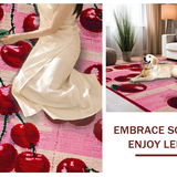 Ultra Soft Area Rug, Non Slip, Stain Resistant, Washable Area Rugs for Living Room, Bedroom, Pink Bow Carpet with Cherry Accents and Fruit Design(Pink)