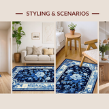 Ultra Soft Area Rug, Non Slip, Stain Resistant, Washable Area Rugs for Living Room, Bedroom, Sophisticated Floral Chinoiserie Aesthetic(Blue)