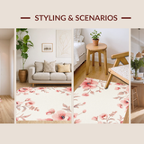 Ultra Soft Area Rug, Non Slip, Stain Resistant, Washable Area Rugs for Living Room, Bedroom, Vibrant Shabby Chic Bloom Motif(Ivory)