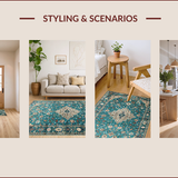 Ultra Soft Area Rug, Non Slip, Stain Resistant, Washable Area Rugs for Living Room, Bedroom, Rustic Vintage Medallion Aesthetic(Blue)
