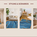 Ultra Soft Area Rug, Non Slip, Stain Resistant, Washable Area Rugs for Living Room, Bedroom, Vibrant Multi-Tonal Organic Flow(Blue)