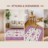 Ultra Soft Area Rug, Non Slip, Stain Resistant, Washable Area Rugs for Living Room, Bedroom, Vibrant Artful Floral Composition(White)