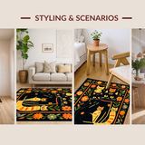 Ultra Soft Area Rug, Non Slip, Stain Resistant, Washable Area Rugs for Living Room, Bedroom, Whimsical Summer Flower Pattern(Black)