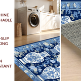 Ultra Soft Area Rug, Non Slip, Stain Resistant, Washable Area Rugs for Living Room, Bedroom, Rustic Tan Tiled Ginger Jar Aesthetic(Blue)