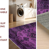 Ultra Soft Area Rug, Non Slip, Stain Resistant, Washable Area Rugs for Living Room, Bedroom, Vintage Ethnic Geometric Arrangement(Purple)