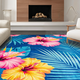 Ultra Soft Area Rug, Non Slip, Stain Resistant, Washable Area Rugs for Living Room, Bedroom, Vibrant Tropical Floral Motif(Blue)