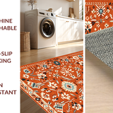 Ultra Soft Area Rug, Non Slip, Stain Resistant, Washable Area Rugs for Living Room, Bedroom, Striking Colorful Ogee Patterns(Orange)