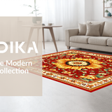 Ultra Soft Area Rug, Non Slip, Stain Resistant, Washable Area Rugs for Living Room, Bedroom, Sunkissed Round Nature Inspired Look(Red)