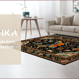Ultra Soft Area Rug, Non Slip, Stain Resistant, Washable Area Rugs for Living Room, Bedroom, Nature-Inspired Floral Harmony(Black)