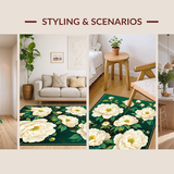 Ultra Soft Area Rug, Non Slip, Stain Resistant, Washable Area Rugs for Living Room, Bedroom, Fresh Blossom Inspired Motif(White)