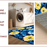 Ultra Soft Area Rug, Non Slip, Stain Resistant, Washable Area Rugs for Living Room, Bedroom, Navy and Yellow Vibrant Botanical Design(Blue)