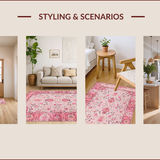 Ultra Soft Area Rug, Non Slip, Stain Resistant, Washable Area Rugs for Living Room, Bedroom, Delicate Pastel Floral Motif(Pink)