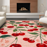 Ultra Soft Area Rug, Non Slip, Stain Resistant, Washable Area Rugs for Living Room, Bedroom, Coquette Pink Bow Fruit Burst Rug with Cherry Motif and Non Slip Design(Pink)