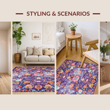 Ultra Soft Area Rug, Non Slip, Stain Resistant, Washable Area Rugs for Living Room, Bedroom, Playful Vintage Trellis Effect(Purple)