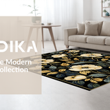 Ultra Soft Area Rug, Non Slip, Stain Resistant, Washable Area Rugs for Living Room, Bedroom, Chic Low Pile Floral Motif(Black)