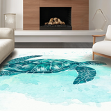 Ultra Soft Area Rug, Non Slip, Stain Resistant, Washable Area Rugs for Living Room, Bedroom, Serene Ocean Dream Rug with Artistic Turtle and Fluid Watercolor Swirls(Blue)
