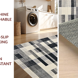 Ultra Soft Area Rug, Non Slip, Stain Resistant, Washable Area Rugs for Living Room, Bedroom, Chic Vintage Monochrome Motif(Gray)