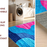 Ultra Soft Area Rug, Non Slip, Stain Resistant, Washable Area Rugs for Living Room, Bedroom, Elegant Contemporary Wave Aesthetic(Blue)