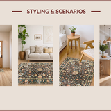 Ultra Soft Area Rug, Non Slip, Stain Resistant, Washable Area Rugs for Living Room, Bedroom, Chic Vintage Botanical Arrangement(Brown)