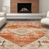 Ultra Soft Area Rug, Non Slip, Stain Resistant, Washable Area Rugs for Living Room, Bedroom, Minimalist Ethnic Diamond Pattern(Orange)