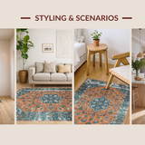 Ultra Soft Area Rug, Non Slip, Stain Resistant, Washable Area Rugs for Living Room, Bedroom, Whimsical Colorful Trellis Design(Orange)