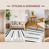 Ultra Soft Area Rug, Non Slip, Stain Resistant, Washable Area Rugs for Living Room, Bedroom, Contemporary Striped Area Rug Black and White Design Element(Black)