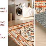 Ultra Soft Area Rug, Non Slip, Stain Resistant, Washable Area Rugs for Living Room, Bedroom, Rustic Earthy Tribal Geometry(Orange)