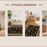 Ultra Soft Area Rug, Non Slip, Stain Resistant, Washable Area Rugs for Living Room, Bedroom, Whimsical Boho Insect Print Bedroom Rug Black(Black)