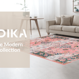 Ultra Soft Area Rug, Non Slip, Stain Resistant, Washable Area Rugs for Living Room, Bedroom, Whimsical Artful Geometric Elements(Pink)